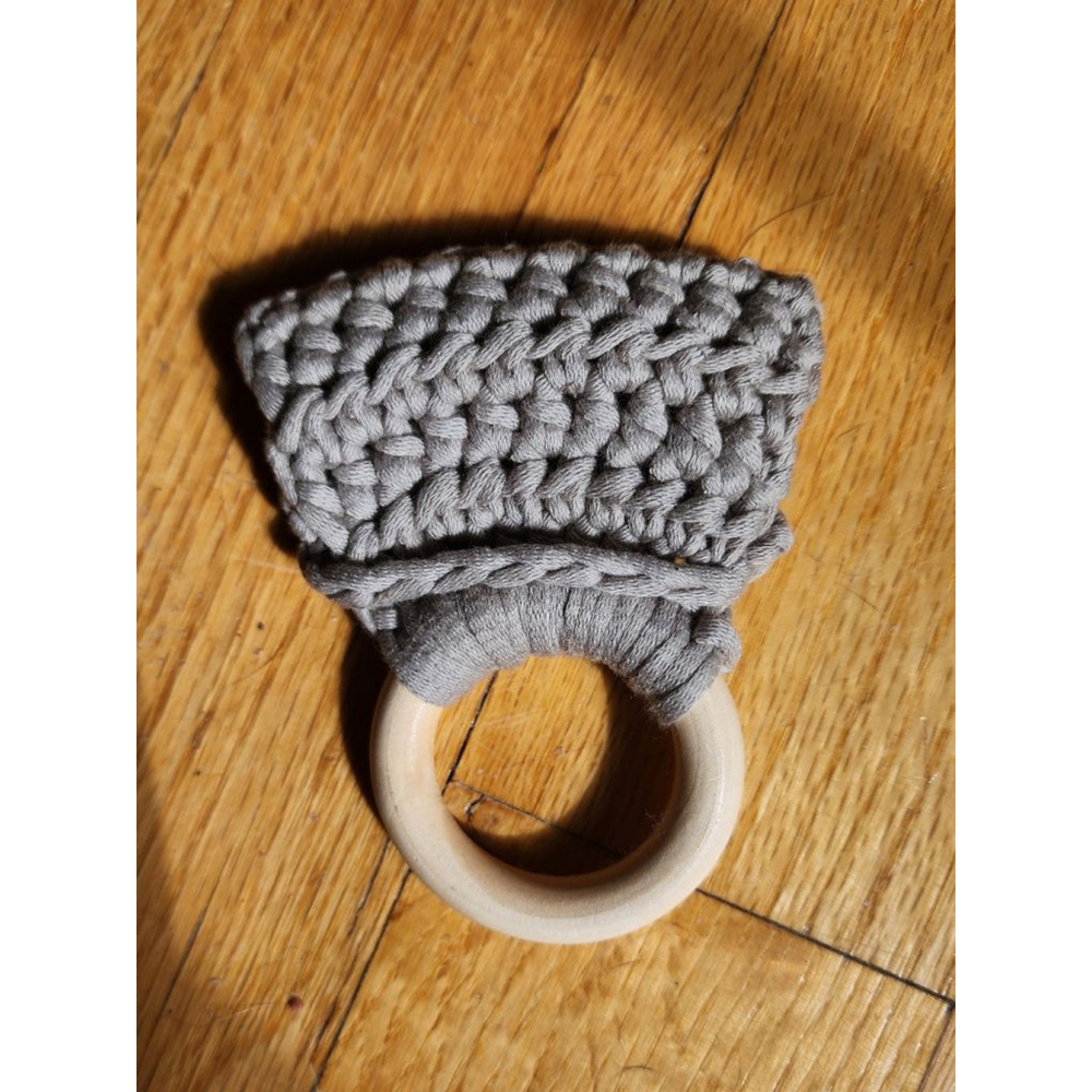 Crochet Towel Holder Gray handmade wooden ring